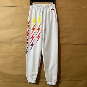 Aviator Nation | Bolt Gradient Sweatpants White Rainbow Jogger Pants Size XS